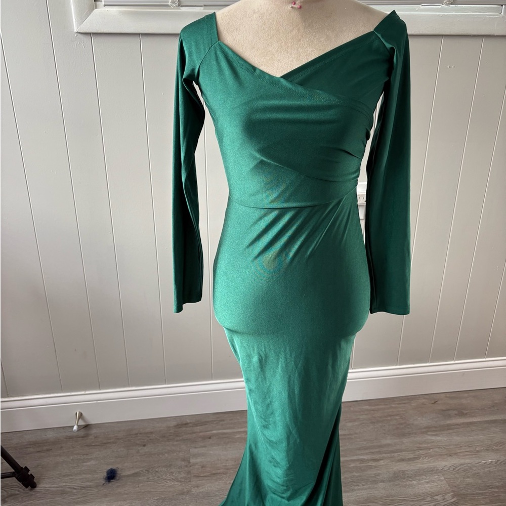 Elegant Green Long Sleeve Dress